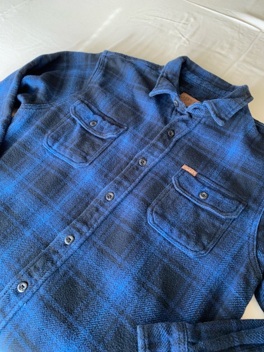 Orvis Blue Plaid Button-Up Flannel Shirt